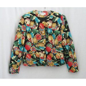 Vintage 90s Balla Valentina Silk Colorful Quilted Jacket Size Medium